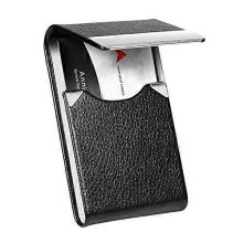 Business Card Holder Case - PU Leather Business Card Case Name Card Holder Slim Metal Pocket Card Holder with Magnetic Shut, Black