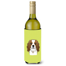 Checkerboard Lime Green Cavalier Spaniel Wine Bottle Beverage Insulator Hugger BB1286LITERK