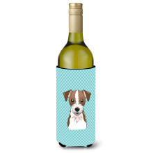 Checkerboard Blue Jack Russell Terrier Wine Bottle Beverage Insulator Hugger BB1140LITERK