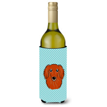 Checkerboard Blue Longhair Red Dachshund Wine Bottle Beverage Insulator Hugger BB1152LITERK