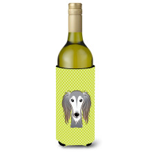 Checkerboard Lime Green Saluki Wine Bottle Beverage Insulator Hugger BB1291LITERK