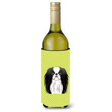 Checkerboard Lime Green Japanese Chin Wine Bottle Beverage Insulator Hugger BB1292LITERK