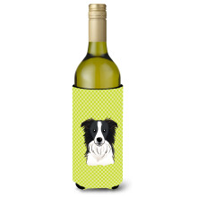 Checkerboard Lime Green Border Collie Wine Bottle Beverage Insulator Hugger BB1303LITERK