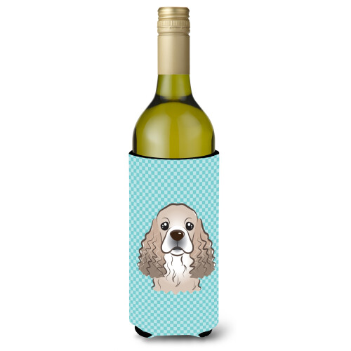 Checkerboard Blue Cocker Spaniel Wine Bottle Beverage Insulator Hugger BB1154LITERK