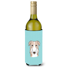Checkerboard Blue Borzoi Wine Bottle Beverage Insulator Hugger BB1166LITERK