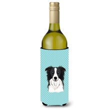 Checkerboard Blue Border Collie Wine Bottle Beverage Insulator Hugger BB1179LITERK