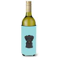 Checkerboard Blue Black Labrador Wine Bottle Beverage Insulator Hugger BB1173LITERK