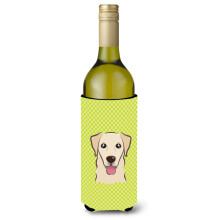 Checkerboard Lime Green Golden Retriever Wine Bottle Beverage Insulator Hugger BB1314LITERK