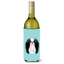 Checkerboard Blue Japanese Chin Wine Bottle Beverage Insulator Hugger BB1168LITERK