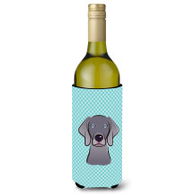 Checkerboard Blue Weimaraner Wine Bottle Beverage Insulator Hugger BB1169LITERK