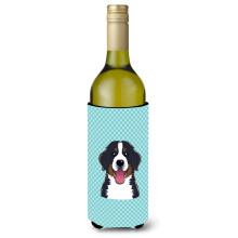 Checkerboard Blue Bernese Mountain Dog Wine Bottle Beverage Insulator Hugger BB1175LITERK