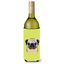 Shakkilauta Lime Green Fawn Mopsi Viinipullo Juomaeriste Hugger BB1324LITERK
