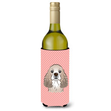 Checkerboard Pink Cocker Spaniel Wine Bottle Beverage Insulator Hugger BB1216LITERK