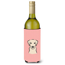 Checkerboard Pink Yellow Labrador Wine Bottle Beverage Insulator Hugger BB1222LITERK