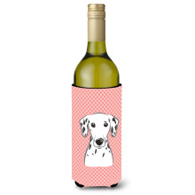 Checkerboard Pink Dalmatian Wine Bottle Beverage Insulator Hugger BB1210LITERK