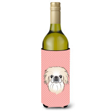 Checkerboard Pink Pekingese Wine Bottle Beverage Insulator Hugger BB1221LITERK