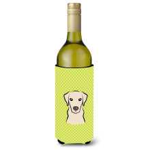 Checkerboard Lime Green Yellow Labrador Wine Bottle Beverage Insulator Hugger BB1284LITERK