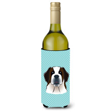 Shakkilaudan sininen Saint Bernard viinipullo juomaeriste Hugger BB1184LITERK