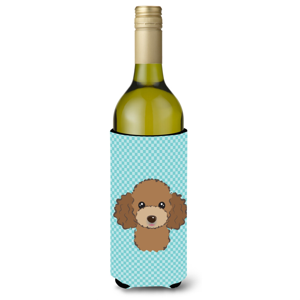Isolant Pour Bouteille De Vin Et Boisson, Motif Damier Bleu Chocolat Marron Caniche BB1194LITERK-image