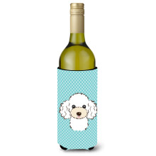 Checkerboard Blue White Poodle Wine Bottle Beverage Insulator Hugger BB1195LITERK