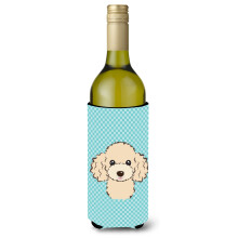 Checkerboard Blue Buff Poodle Wine Bottle Beverage Insulator Hugger BB1196LITERK