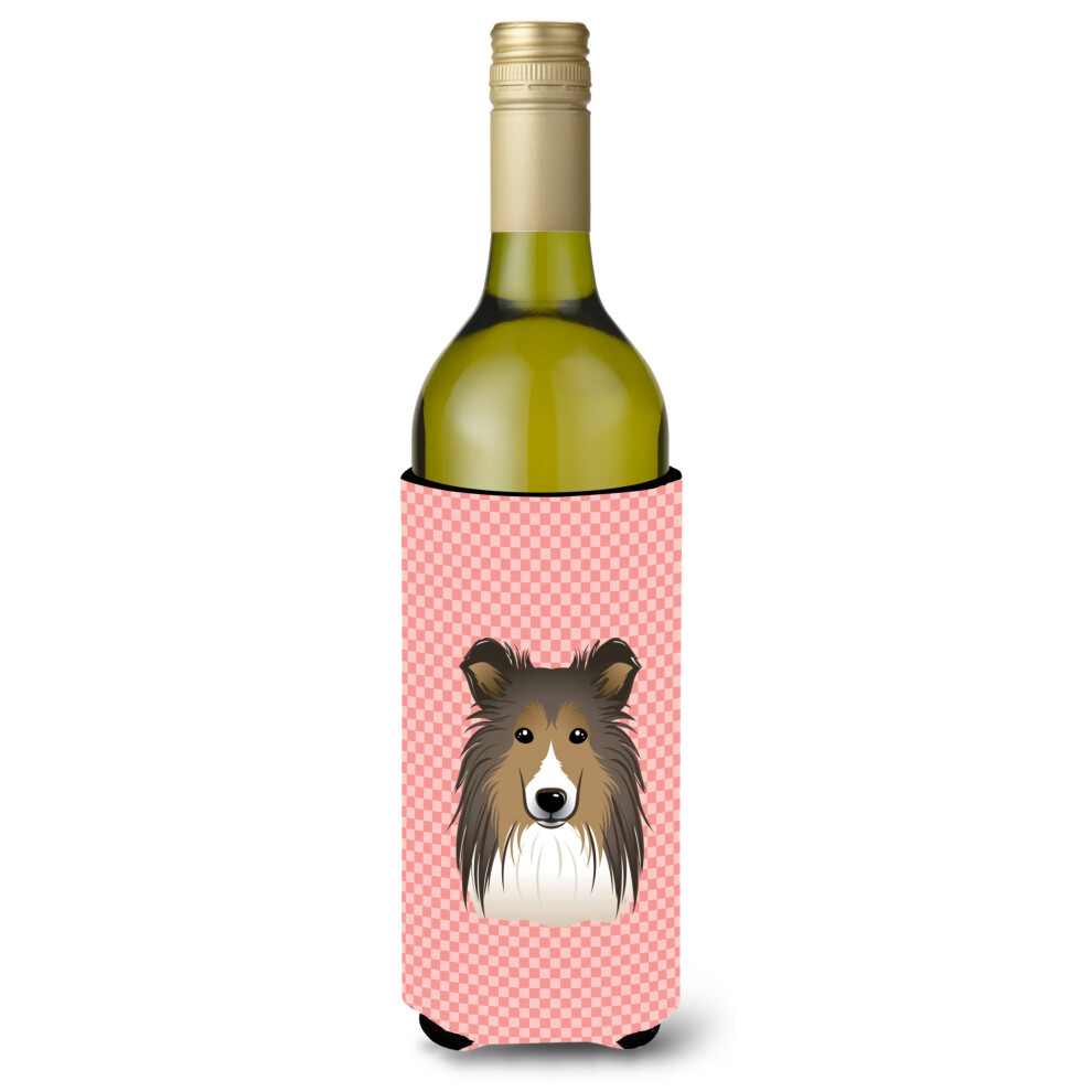 Schachbrett Rosa Sheltie Weinflasche Getr?Nke Isolator Hugger BB1242LITERK-image