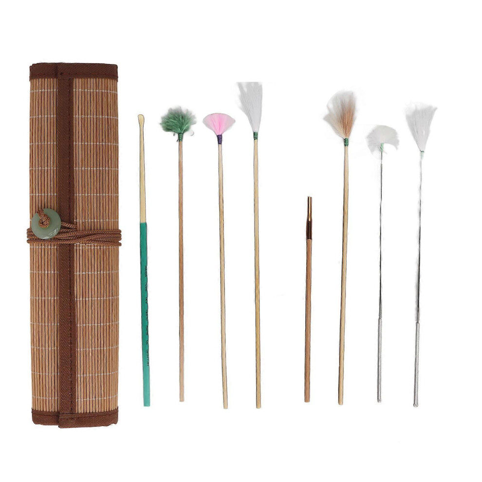 Kit de 7 plumes de nettoyage d'oreille avec tapis en bambou pour nettoyer en profondeur, masser et détendre les oreilles