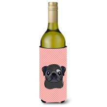 Checkerboard Pink Black Pug Wine Bottle Beverage Insulator Hugger BB1263LITERK