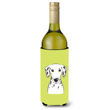 Checkerboard Lime Green Dalmatian Wine Bottle Beverage Insulator Hugger BB1272LITERK