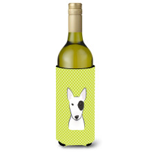Checkerboard Lime Green Bull Terrier Wine Bottle Beverage Insulator Hugger BB1271LITERK
