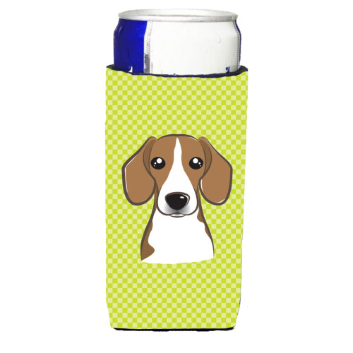 Checkerboard Lime Green Beagle Ultra Beverage Isolators til slanke dåser BB1301MUK