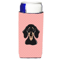 Chequeboard Pink Black Tan Dachshund Ultra Beverage Eristeet ohuille tölkeille