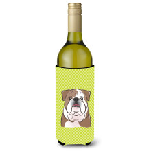 Checkerboard Lime Green English Bulldog Wine Bottle Beverage Insulator Hugger BB1281LITERK