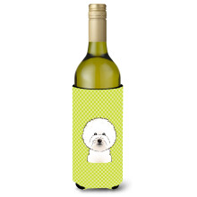 Checkerboard Lime Green Bichon Frise Wine Bottle Beverage Insulator Hugger BB1279LITERK