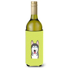 Checkerboard Lime Green Alaskan Malamute Wine Bottle Beverage Insulator Hugger BB1280LITERK