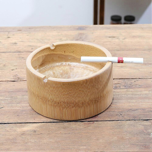 Ashtray, Bamboo Ashtray, Windproof Desktop Round Ash Tray for Office Decoration 2