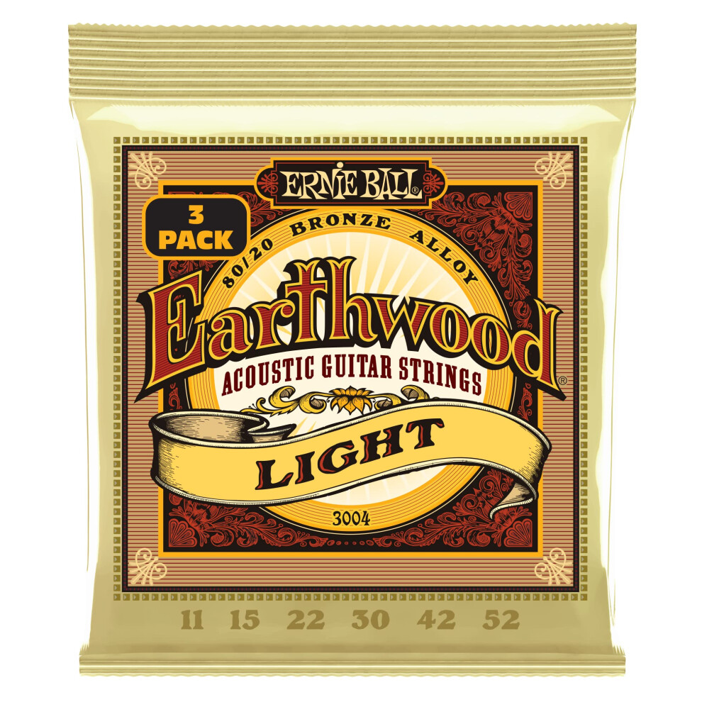 Ernie Ball, Earthwood Light 80/20 Bronze, Corde Per Chitarra Acustica, Confezione Da 3, Diametro 11-52-image