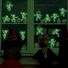 2 Sheets Halloween Decorations Window Stickers-Glow In The Dark Skeleton Stickers,Removable PVC Cute Ghost Clings Halloween Deocrations Indoor Wall De