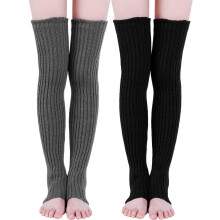 2 Pairs Long Knit Leg Warmers Over Knee Winter Leg Warmers High Footless Knee Socks for Women and Girls