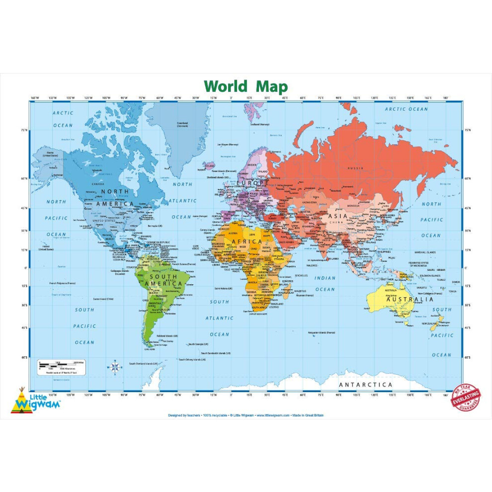 Carte du monde Little Wigwam - Affiche    ducative ind   chirable 24 x 17 pouces