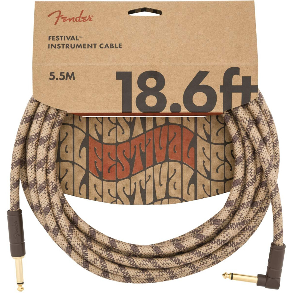 Fender Festival Hemp Instrument Cable  Straight/Angle  Brown Stripe  18.6ft