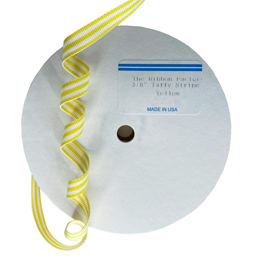 Nastro Grosgrain A Righe Gialle E Bianche Taffy Da 3/8"" - 100 Iarde - Usa | Prodotto In America - Disponibili Diverse Larghezze E Metraggio-image