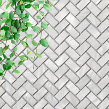 Tenedos Genuine Mother of Pearl White Oyster Herringbone Shell Mosaic Wall Tile Backsplash for Kitchen Bathroom Shower  Spas  Fireplace  Pool by Vogue