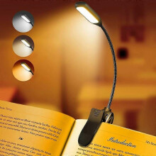 Rechargeable Reading Lamp for Books, LED Light for Reading in Bed, Eye Care, Adjustable Brightness, 3 Color Temperatures