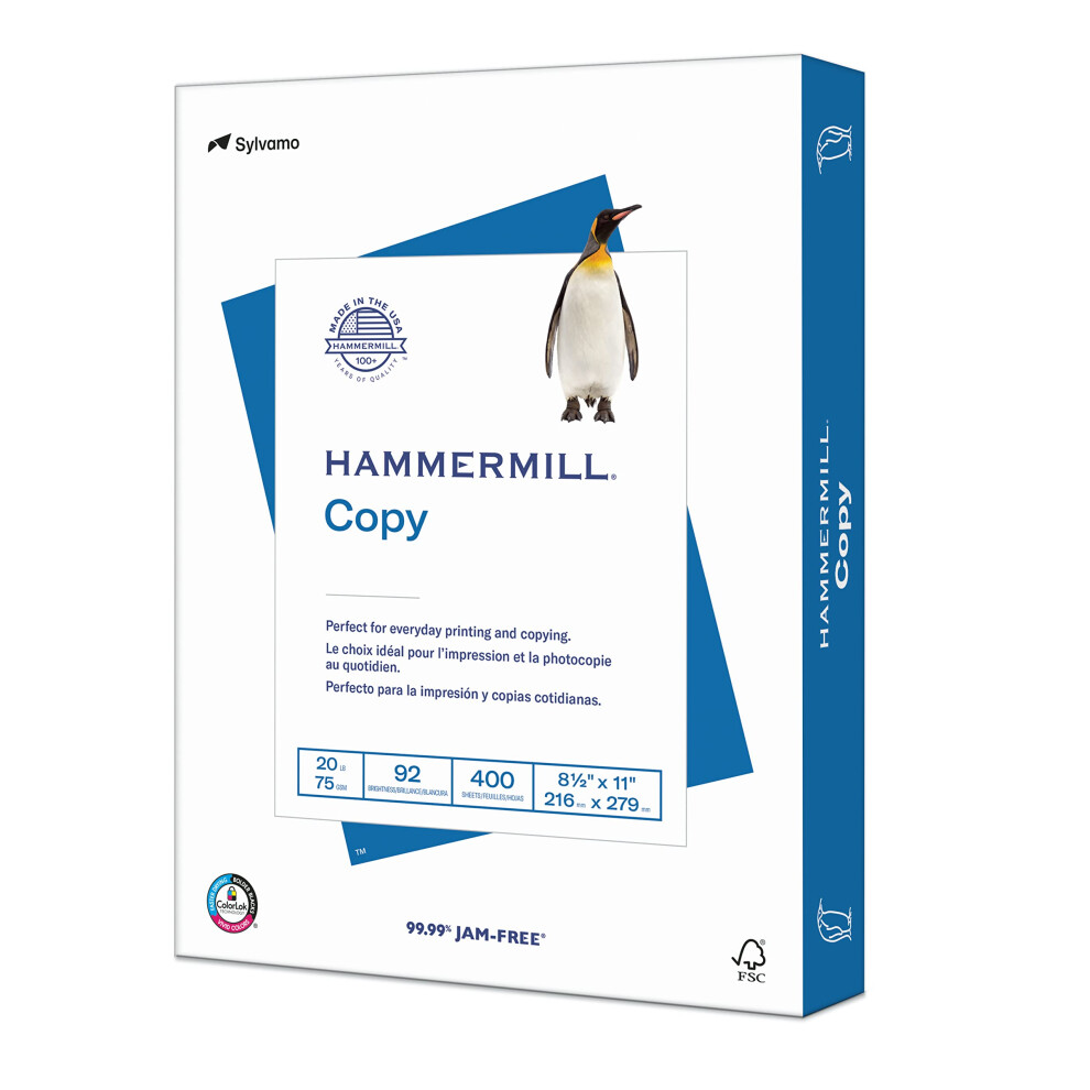 Papier d'imprimante Hammermill 20 lb Papier de copie 8,5 x 11 - 1 petit paquet (400 feuilles) - 92 brillant Fabriqu    aux    tats-Unis