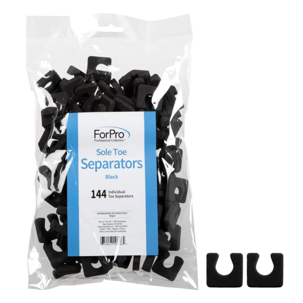 Forpro Professional Forpro Sole Toe Separators - Black Luxurious Foam Separators - Individual Toe Separators For Pedicures - 144-Count
