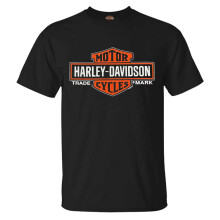 Harley-Davidson Men's Elongated Orange Bar & Shield Black T-Shirt 30290285 (5XL)