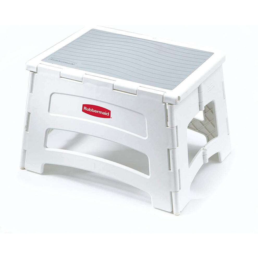 Escabeau pliant en plastique Rubbermaid RM-PL1W, l   ger et antid   rapant, capacit    de 136 kg, blanc
