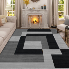 (160x230 cm (5 ft 2 in x 7 ft 5 in)_Large Bedroom Living Room Rugs Printed Geometric Rug, Milo Black Grey) Grey Non Slip Rugs Printed Carpet Runner Door Mats