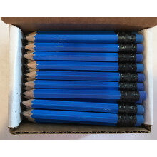 Lápis Meio com Borracha - Golf, Sala de Aula, Mini, Pequeno, Não Tóxico - Hexagonal, Afiado, Lápis #2, Cor -(Azul Neon)